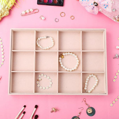 Zerodeko 2 Pcs Velvet Jewelry Organizer Tray with Adjustable Compartments Stackable 12-Grid Jewelry Display Insert for Drawer Storage and Home Decor