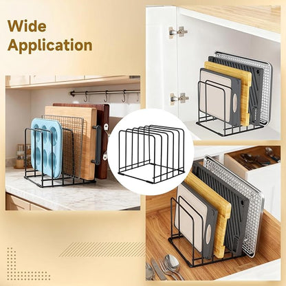 2 PCS 5-Tier Cutting Board Holders, Metal Kitchen Cabinet Organizers, Countertop or Pantry Storage Rack for Cutting Boards, Bakeware, Trays, Thin Pots, Cookbooks