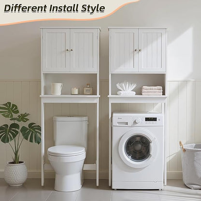 GORZING Over The Toilet Storage Cabinet, Behind Toilet Bathroom Organizer with Adjustable Shelves, Above Toilet Organizers with Barn Door, Space Saver for Restroom, Bathroom, Laundry