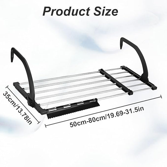 Portable Clothes Drying Rack for Balcony Railings Windowsill, Folding Towel Rack Indoor Outdoor Retractable Laundry Rack with Sock Clips for Drying Socks (Large)