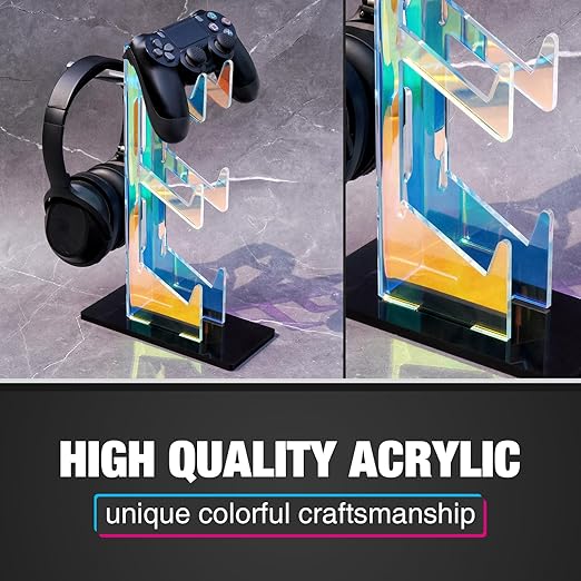 NiHome Iridescent Acrylic Multi-Tier Universal Game Controller Headset Holder Stand for PS5 Xbox ONE Switch Colorful Controller Stand Gaming Accessories Anti-Slip Stable Headphone Holder (3-Tier)