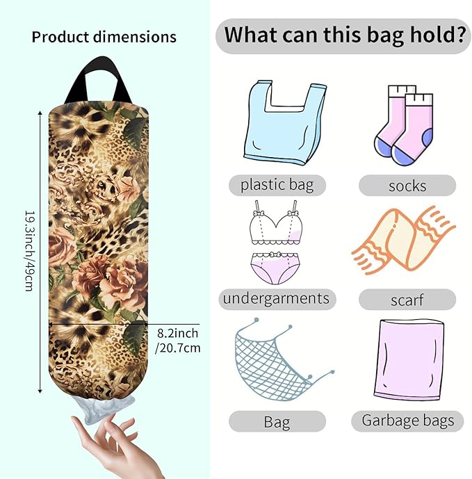 Plastic Bag Holder, Wall Mount Grocery Bag Organizer, Funny Hanging Trash Bag Storage Dispenser for Home Kitchen Luxuious Leopard Floral