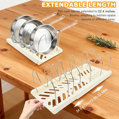 DiQiRenQin Pot and Pan Organizer, Expandable Pan Organizer for Cabinet, Pot Lid Holder with 10 Adjustable Compartments for Kitchen Cabinet Cookware Baking Frying Rack(White)