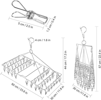 Folding Sock Dryer with 52 Peg, Stainless Steel Swivel Drying Rack Windproof Hook for Sock, Underwear, Lingerie, Sheet and All Small Item