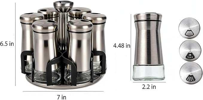 LCshuyao 360° Rotating Spice Rack，Spice Rack Organizer for Cabinet - Includes 6pcs Glass Spice Jars and Labels,Spice Storage, Cooking, Outdoor BBQ,(Spices Not Included) (Modern)