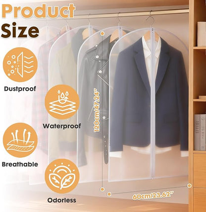 12 Pack Clear Garment Bags for Hanging Clothes, 47" Suit Bags for Closet Storage,Plastic Dustproof Suit Cover Bags,Plastic Suit Cover Bags with Zipper for Coats,Jackets,Shirts (24''X47'')
