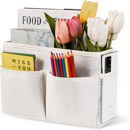 Retyion Bedside Caddy White Bedside Hanging Storage Basket Bed Caddy for Headboards Bunk Dorm Rooms Crib Beds Rails Organizer (White)
