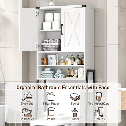 Vabches Over The Toilet Storage Cabinet, Farmhouse Over Toilet Storage Cabinet, Metal Frame with 2 Barn Doors, Home Space-Saving Toilet Rack for Bathroom, Toilet, Laundry Room