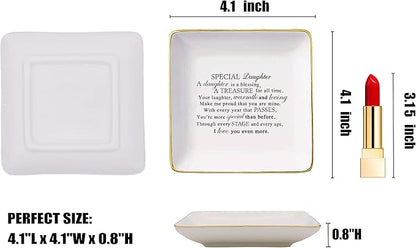 Topthink Special Daughter A Is Blessing – Ceramic Jewelry Holder Ring Dish Trinket Tray– Gifts from Mom Or Dad - Birthday Graduation Christmas for Bouns in Law