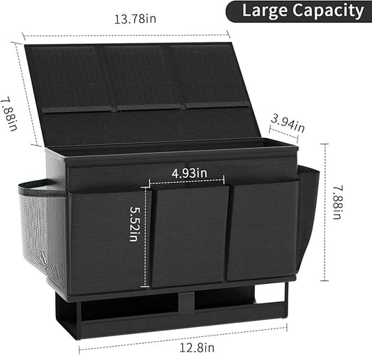 Frjjthchy Bedside Caddy, Bed Organizer with 11 Pockets and Power Strip Holder,Versatile Bedside Storage Caddy for Home,Dorm,Bunk,Hospital,Crib Bed (2 Pack Black)