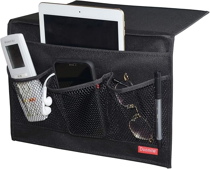DuomiW Bedside Storage Organizer, Bedside Caddy, Table Cabinet Storage Organizer, TV Remote Control, Phones, Magazines, Tablets, Accessories (Black)