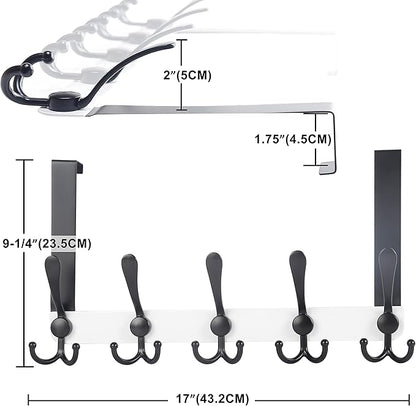 Dseap Over The Door Hook Hanger - Fits 1 3/8" to 1 3/4" Standard Doors | 5 Tri Hooks Heavy Duty Towel/Coat Rack | Door Organizer for Clothes, Jackets, Hats, Towels, White & Black