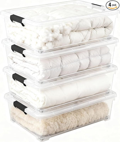 Waikhomes 20L Under Bed Storage Containers, Closet Organizers and Storage Bins, Under Bed Storage Box with Wheels, Set of 4