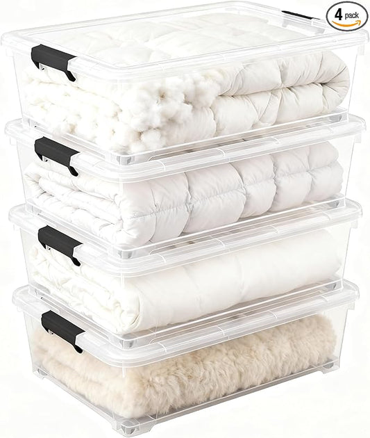 Waikhomes 20L Under Bed Storage Containers, Closet Organizers and Storage Bins, Under Bed Storage Box with Wheels, Set of 4
