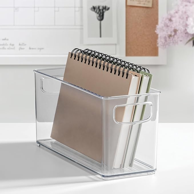 iDesign Slim Clear Plastic Stackable Storage Bin, Tall Narrow Organizer for Kitchen or Pantry