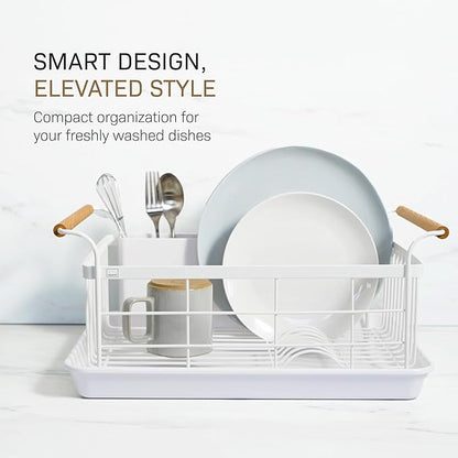 YAMAZAKI Home Sink Dish Rack with Removable Drainer Tray, Kitchen Drying Organizer Holder, One Size, White Steel