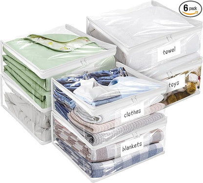 Plastic Storage Bags with Easy-Glide Zipper, Pack of 6, Durable Clear Vinyl Zippered Storage Bags for Clothes Sweaters Comforters Blankets Sheets Bedding (15 x 12 x 5 Inch)