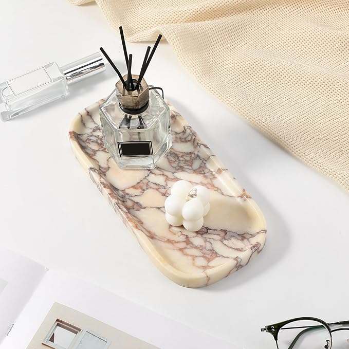 Koville Luxury Calacatta Viola Marble Tray, 10"x5" Marble Vanity Tray for Bathroom Countertop Kitchen Sink, Rectangular Stone Tray for Perfume Fragrance Jewelry, Decorative Catchall Tray Organizer