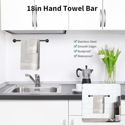 Newfun 10Pcs Matte Black Bathroom Hardware Set - Includes 24&18inch Towel Bar, Robe Hook, Toilet Paper Holder, 2 Pack 5 Piece Bathroom Accessories Set Stainless Steel Wall Mounted