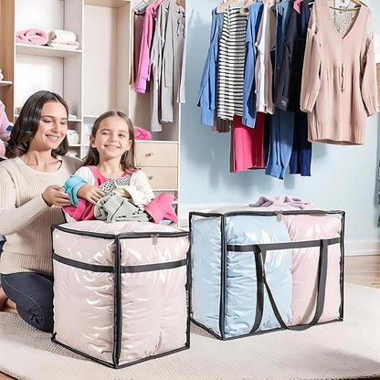 110L Large Capacity Clear Storage Bags with Zipper for Comforters, Blankets, Bedding, Quilts, Pillows – Plastic Storage Bags for Organizing Seasonal Clothes and Household Items