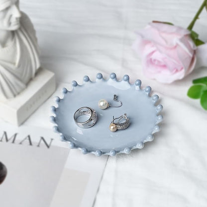 GRAMSTORMAX Ceramic Jewelry Dish, Decorative Tray for Rings Earrings Necklaces Bracelet Watch Keys, 4.50" Trinket Tray as Gifts for Women (Antique Beads)