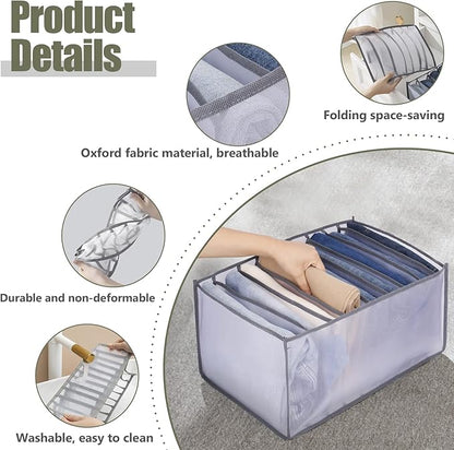 TOOVREN Jeans Organizer 3PCS, Pants Organizer, Wardrobe Clothes Organizer, Drawer Organizers for Clothing, Mesh Clothes Organizer for Folded Clothes, Drawer Dividers for Clothes, Large Size,7 Grids
