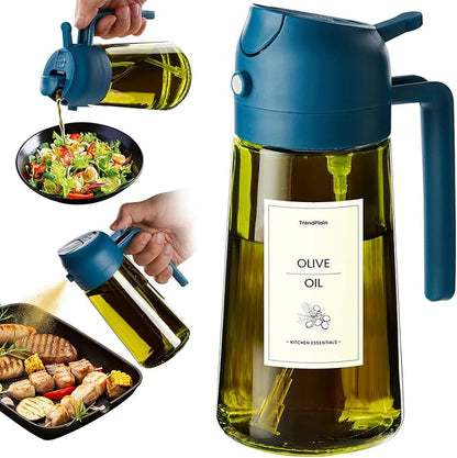TrendPlain - Original 16oz/470ml Olive Oil Dispenser Bottle for Kitchen Gadgets and Air Fryer Accessories - Olive Oil Sprayer for Cooking w/Stickers - Navy