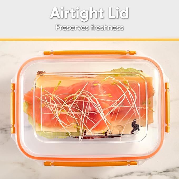 Superio Plastic Food Storage Containers with Airtight Lids, 8 Pack- 80 Oz, BPA Free, Leakproof, Stackable, Microwave, Dishwasher, Freezer Safe, Orange