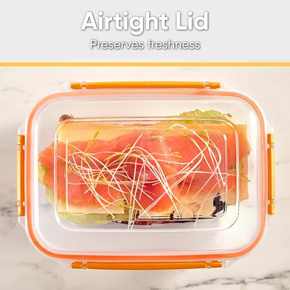 Superio Plastic Food Storage Containers with Airtight Lids, 8 Pack- 80 Oz, BPA Free, Leakproof, Stackable, Microwave, Dishwasher, Freezer Safe, Orange