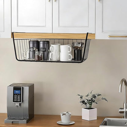 Under Shelf Basket Undershelf Storage Basket Pantry Shelf Organizer Metal Under Cabinet Shelf Hanging Storage Bin Slides Cabinet Shelves for Kitchen Pantry Storage Space Saving