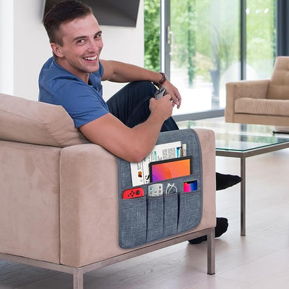 WETRBWEH Couch Armrest Remote Control Holder, Couch Caddy Gifts for Seniors Bed Caddy Tv Remote Holder with 5 Pockets for Key Glasses Phone Magazine Holders