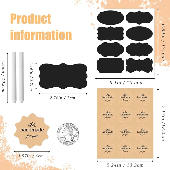 142Pcs Jar Label Stickers Set – 80 Reusable Blackboard Stickers with 2 White Erasable Chalk Markers, 60 Handmade for You Stickers, Perfect for Mason Jars, Spice Jars, Jam Jar & various Food Containers