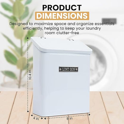 Magnetic Lint Bin for Laundry Room | Modern Farmhouse Black Trash Can With Lid | Space Saving Storage (Black)