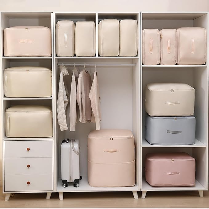 Space Saving Self Compression Organizer, 2025 New Ultra Space Saving Self Compression Organizer, Heavy Duty Moving Bags, Storage Tote for Space Saving (Beige, X-Large)