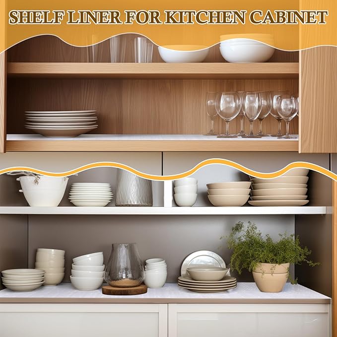 Tinideya 6 Rolls Shelf Liner for Kitchen Cabinet, Non Adhesive Non Slip Shelf Paper Waterproof Washable Easy to Cut Drawer Mat for Kitchens Cupboard Shelve Bathroom Protector Liner(12 Inx20 ft)
