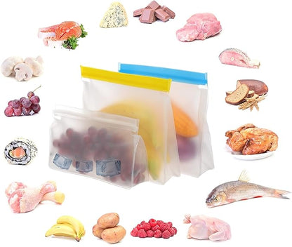 PATIKIL 8.7"x2"x7.9" Reusable Freezer Bag, 3 Pcs Leakproof Zip Food Storage Stand Up Bags Fridge Snack Vegetable Fruit Ice Container for Long-Lasting Freshness, Yellow