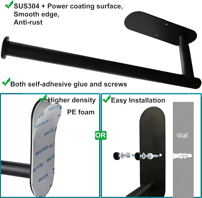 Upgraded Calegency Paper Towel Holder Under Cabinet, Wall Mounted Paper Towel Dispenser, Matte Black SUS304 Self-Adhesive and Drilling Optional Large Paper Towel Roll Holder for Bathroom, Kitchen, RV