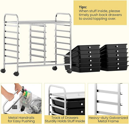 Giantex 12 Drawers Rolling Cart, Mobile Storage Drawer Cart, Classroom Organizer Cart for Office School Supplies Tools Scrapbook Paper Craft Small Printer, Utility Cart on Wheels, Black