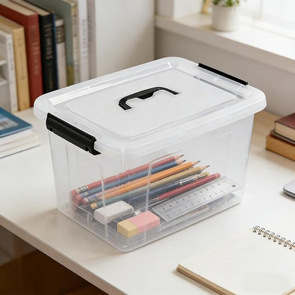 Yesdate Plastic Storage Bins with Lids, 6 Pack Storage Organizer, 10 L Stackable Storage Bins with Buckle-Up Latches and Handle, Storage Totes for Home Office Pantry Organization, Clear