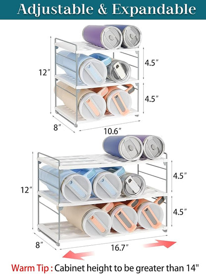 Upgraded Large Expandable Water Bottle Organizer for 40 oz Stanley, Owala & Yeti Tumblers, Adjustable Storage Rack for Travel Mug Cabinet, Pantry, and Kitchen Organization, Fits 20/30 oz Bottles Too