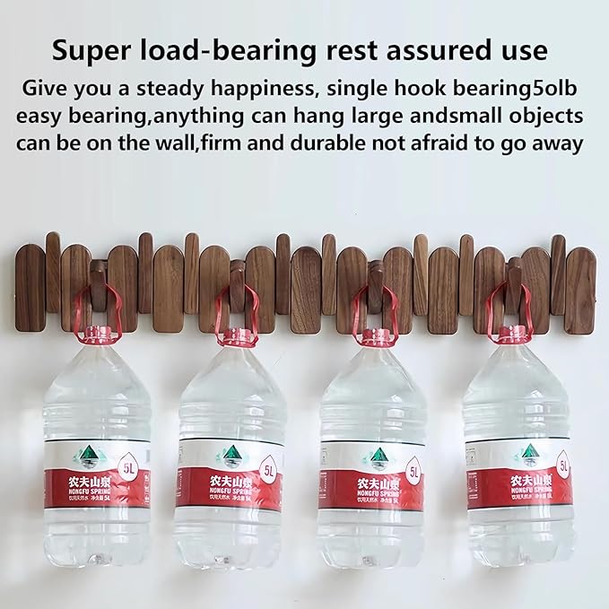 Wall Mounted Coat RackHooks Piano Key Hangers Natural Solid Wood Hanger Non-Woven Fabric Clothes Hangers for Closet, Kitchen, Bedroom, Bathroom, Entryway (Moon-Walnut, 12 Hooks)