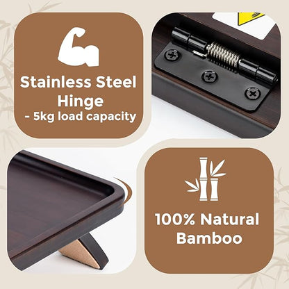 Couch Armrest Table, Foldable Bamboo Sofa Arm Tray for Couch with a Non-Slip Pad, Clip On Couch Arm Table for Remotes/Eatting/Drinks, Fits Sofa Armrest 3.5"-13.5" Brown
