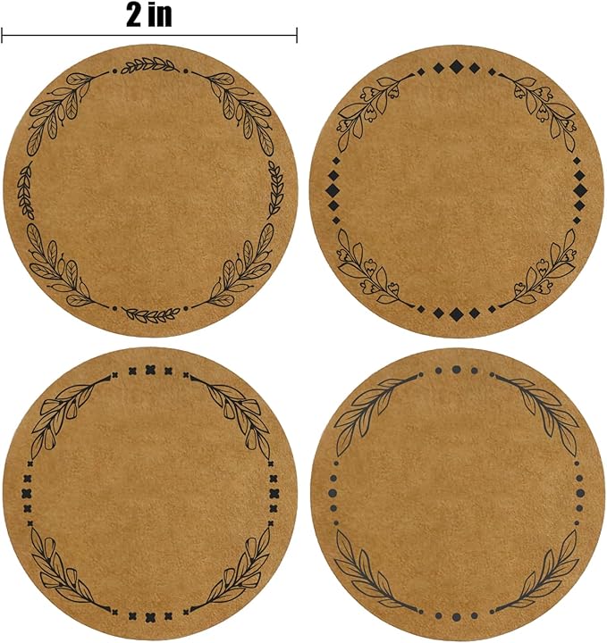 500 Pcs 2" Canning Labels for Jar and Lids, 4 Different Wreath Designs, Kraft Labels for Jar Floral Stickers Food Containers Lids Spice Bottle Sticker