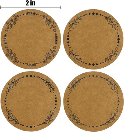 500 Pcs 2" Canning Labels for Jar and Lids, 4 Different Wreath Designs, Kraft Labels for Jar Floral Stickers Food Containers Lids Spice Bottle Sticker
