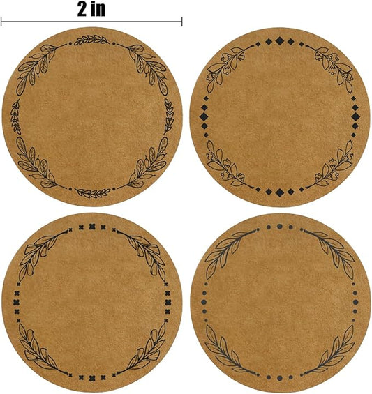 500 Pcs 2" Canning Labels for Jar and Lids, 4 Different Wreath Designs, Kraft Labels for Jar Floral Stickers Food Containers Lids Spice Bottle Sticker
