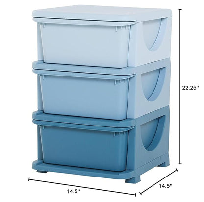 Qaba 3 Tier Kids Storage Unit, Toy Organizers and Storage with 3 Drawer Chest for Kids Bedroom Nursery Kindergarten Living Room for Boys Girls Toddlers, Blue