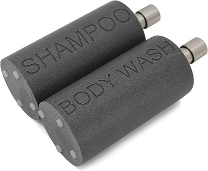 Indecor Home Resin 2 Pack Shampoo, Conditioner or Body Wash Dispenser Set, Luxurious Refillable Pump Bottles with Matte Pump Top and Embossed Text, Durable Design for Bathroom and Shower