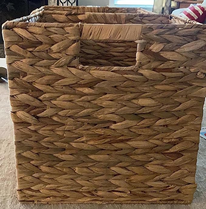 Set of 4 Storage Baskets Wicker Cube Baskets Foldable Handwoven Water Hyacinth Laundry Organizer,10.5 * 10.5 inches Woven Baskets, Wicker Storage Basket, Water Hyacinth Storage Baskets (4)