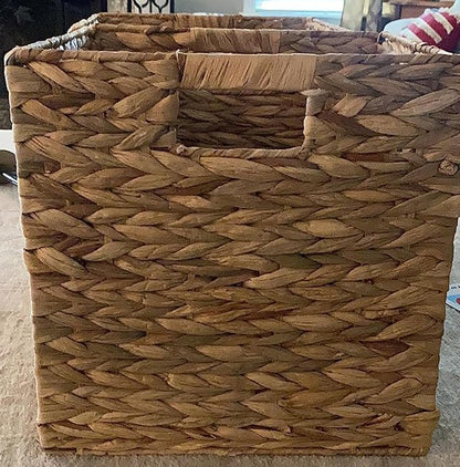 Set of 4 Storage Baskets Wicker Cube Baskets Foldable Handwoven Water Hyacinth Laundry Organizer,10.5 * 10.5 inches Woven Baskets, Wicker Storage Basket, Water Hyacinth Storage Baskets (4)