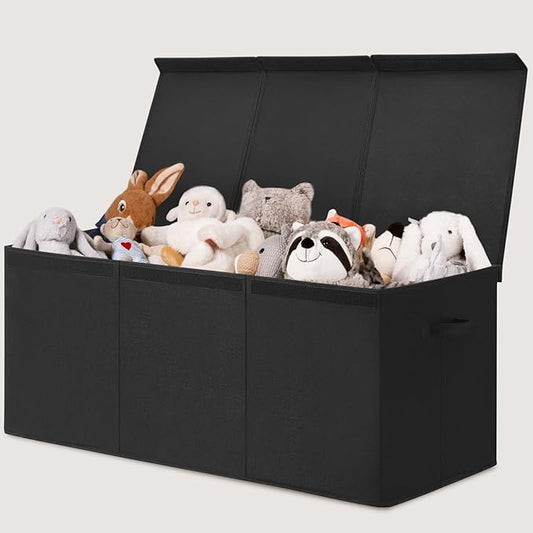 INDRESSME 185L Extra Large Toy Box, Toy Storage Organizer Collapsible Storage Bins with Lids Toy Chest for Playroom, Living Room, Toy Baskets Storage Kids, Boys Girls 39" x 17" x 17" (Black)